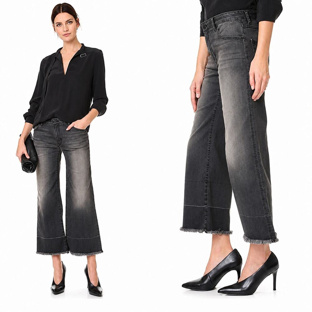 NILI LOTAN Juna Wide Leg Crop Jean in Smoke Wash let down hem 28